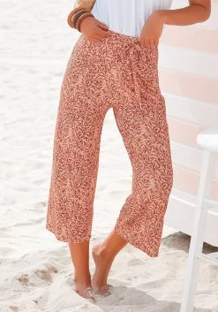 Venice Beach Triangelbikini Met Blokstrepen 26 Venice Beach Triangelbikini Met Blokstrepen -Beroemde Badkleding Winkel beachtime culotte met bladdessin met een bindceintuur rood 4