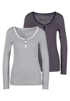 Vivance Shirt Met 3/4-mouwen Met Kleine Opening En Goudkleurige Sierknoop Bij De Hals (Set Van 2) 34 Vivance Shirt Met 3/4-mouwen Met Kleine Opening En Goudkleurige Sierknoop Bij De Hals (Set Van 2) -Beroemde Badkleding Winkel beachtime shirt met lange mouwen zachte ribkwaliteit set van 2 blauw 9