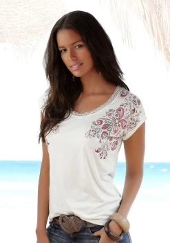 Beachtime T-shirt Met Fijne Kant Bij De Hals