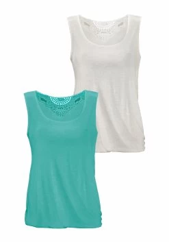 H.I.S Top Met Spaghettibandjes Zonder Zijnaden (Set Van 3) -Beroemde Badkleding Winkel beachtime tanktop met kanten detail op de rug set van 2 groen 3