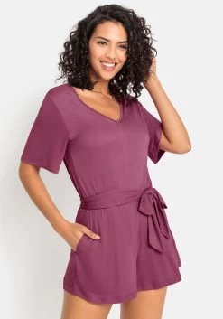 Base Level Short -Beroemde Badkleding Winkel buffalo korte jumpsuit met een bindceintuur paars 2