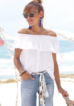 Beachtime Strandjurk Met All-over Print 22 Beachtime Strandjurk Met All-over Print -Beroemde Badkleding Winkel buffalo strandshirt in carmenstijl met volant wit 4