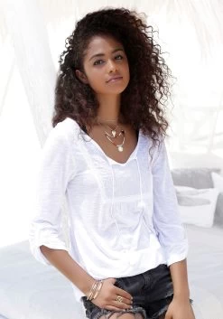 Buffalo Strandshirt Met Borduursel En Kwasten -Beroemde Badkleding Winkel buffalo strandshirt met borduursel en kwasten wit 8