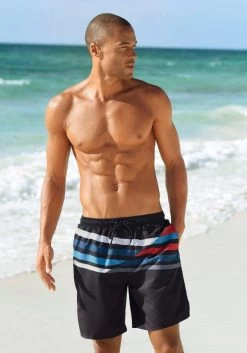 Buffalo Zwemshort Met Fotoprint In 2 Lengten -Beroemde Badkleding Winkel buffalo zwemshort in kort en lang model met schuine streepprint zwart 5