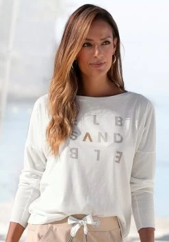 Beachtime Zomerjurk Met Puntzoom 29 Beachtime Zomerjurk Met Puntzoom -Beroemde Badkleding Winkel elbsand longsleeve ingiara met logoprint voor wit