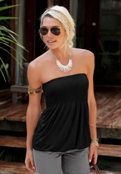 Only Zomerrok ONLSTAR LIFE FIA MAXI SKIRT PTM -Beroemde Badkleding Winkel lascana bandeautop met brede smokinzet zwart 3