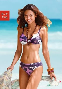 Beachtime Strandjurk Met Print All-over -Beroemde Badkleding Winkel lascana beugelbikini met bloemenprint paars