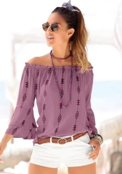 Beachtime Strandjurk Met Print All-over -Beroemde Badkleding Winkel lascana blouse met carmenhals met ethno print paars