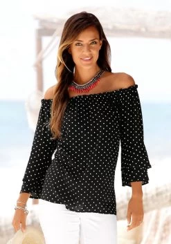 Vivance Jerseyjurk Met Bloemenprint 32 Vivance Jerseyjurk Met Bloemenprint -Beroemde Badkleding Winkel lascana blouse met carmenhals met stippeltjesprint zwart