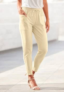 Vivance T-shirt Met Iets Aangerimpelde Ronde Hals (Set Van 2) 36 Vivance T-shirt Met Iets Aangerimpelde Ronde Hals (Set Van 2) -Beroemde Badkleding Winkel lascana comfortbroek met opgestikte zakken op de pijpen geel 5