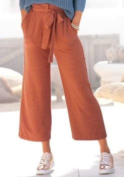 Beachtime T-shirt Modieus Gestreept -Beroemde Badkleding Winkel lascana culotte van zachte twill met een bindceintuur oranje 3