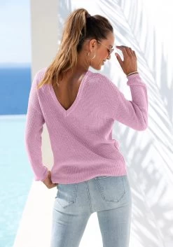 Beachtime Jerseyjurk 29 Beachtime Jerseyjurk -Beroemde Badkleding Winkel lascana gebreide trui met neklijn aan de achterkant paars 2