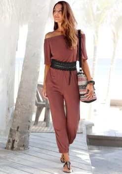 Venice Beach Strandshirt Met Logoprint -Beroemde Badkleding Winkel lascana jumpsuit in carmenstijl bruin 3