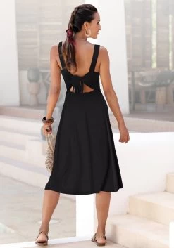 Roxy Zonnebril Eris -Beroemde Badkleding Winkel lascana midi jurk met knoopdetail achter zwart 1