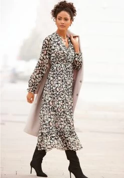 Vivance Maxi-jurk -Beroemde Badkleding Winkel lascana midi jurk met print all over en ruchedetail aan de rok zwart 2