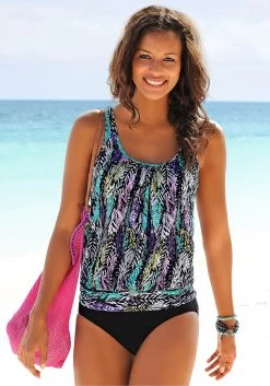 H.I.S Beugeltankini Met Mooi Bloemdessin 23 H.I.S Beugeltankini Met Mooi Bloemdessin -Beroemde Badkleding Winkel lascana oversized tankini mooie verenprint zwart 2