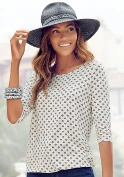 Remonte Sandalen Met Bloemapplicatie -Beroemde Badkleding Winkel lascana shirt met 3 4 mouwen met elastische zoom wit