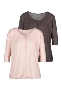 Beachtime Strandjurk Met Dierenprint -Beroemde Badkleding Winkel lascana shirt met 3 4 mouwen met fijne plooien bij de hals set van 2 roze