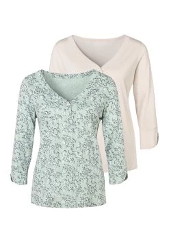 Vivance T-shirt Met Klein Beleg En Goudkleurige Knoop Onder Aan De Mouwen 25 Vivance T-shirt Met Klein Beleg En Goudkleurige Knoop Onder Aan De Mouwen -Beroemde Badkleding Winkel lascana shirt met 3 4 mouwen met grote kunstparel set van 2 groen 2