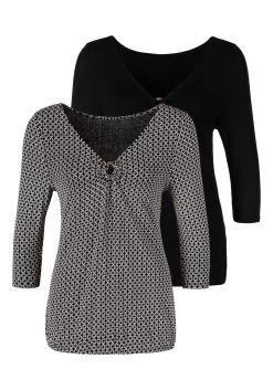 Elbsand Shirt Met Korte Mouwen Leikna -Beroemde Badkleding Winkel lascana shirt met 3 4 mouwen met ingewerkte ring in hoorn look voor set van 2 zwart 2