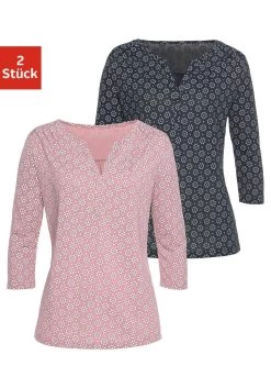 Vivance Gebreide Trui Met Opgestikte Plastic Kralen -Beroemde Badkleding Winkel lascana shirt met 3 4 mouwen met kleine schouderrimpeling set set van 2 roze 2