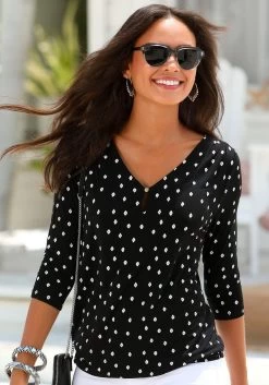 Vivance Shirt Met Lange Mouwen In Modieuze Ribkwaliteit -Beroemde Badkleding Winkel lascana shirt met 3 4 mouwen met schouderrimpeling set van 2 zwart 7