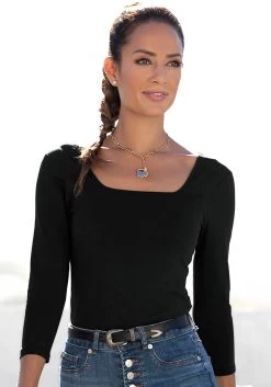 Buffalo Jerseyjurk Met Paperbag-band -Beroemde Badkleding Winkel lascana shirt met lange mouwen met modieuze carrehals zwart 1