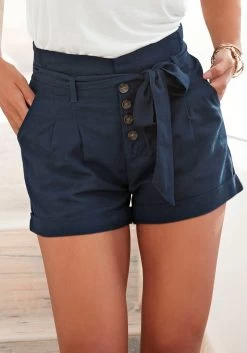 Heine Blouse Met Carmenhals -Beroemde Badkleding Winkel lascana short in casual linnen look met een bindceintuur blauw 1