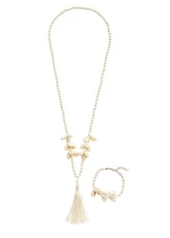 Q/S Designed By Short Met Franjeranden -Beroemde Badkleding Winkel lascana sieradenset ketting en enkelkettinkje met leuke schelp details 2 delig bruin 1