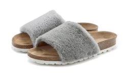 Feel Good Tankinitop -Beroemde Badkleding Winkel lascana slippers pantoffels met comfortabel kurkvoetbed en modieus imitatiebont grijs 3