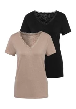 Vivance Shirt Met 3/4-mouwen Met Gouden Knoopdetail Bij De Hals (Set Van 2) -Beroemde Badkleding Winkel lascana t shirt met fijne kant bij de hals beige 1