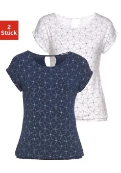 Beachtime Jerseyrok -Beroemde Badkleding Winkel lascana t shirt met kleine cut out in de nek set van 2 blauw 4