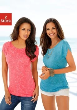 Vivance T-shirt Met Iets Aangerimpelde Ronde Hals (Set Van 2) 31 Vivance T-shirt Met Iets Aangerimpelde Ronde Hals (Set Van 2) -Beroemde Badkleding Winkel lascana t shirt met schouderrimpeling set van 2 multicolor 4