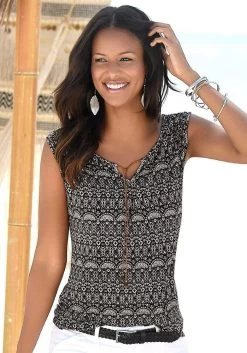 Beachtime Zomerjurk Met Puntzoom 34 Beachtime Zomerjurk Met Puntzoom -Beroemde Badkleding Winkel lascana tanktop met bandjes in imitatieleer set van 2 zwart