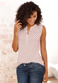 Buffalo Jerseyjurk Met Mouwsplitten (Met Bindstrik) -Beroemde Badkleding Winkel lascana tanktop met leuke stropdassenprint roze 3