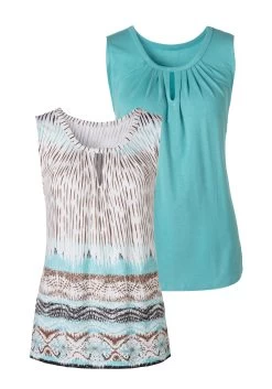 Vivance Shirt Met 3/4-mouwen Met Gouden Knoopdetail Bij De Hals (Set Van 2) -Beroemde Badkleding Winkel lascana tanktop met mooie halsdetails set van 2 blauw 4