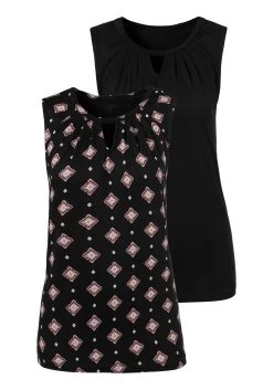 Vivance Jerseyjurk Met Bloemetjesdessin -Beroemde Badkleding Winkel lascana tanktop met mooie halsdetails set van 2 zwart 3