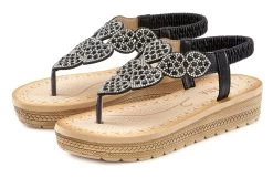Venice Beach Sandalen -Beroemde Badkleding Winkel lascana teenslippers met siersteentjes en elastische riempjes zwart 5