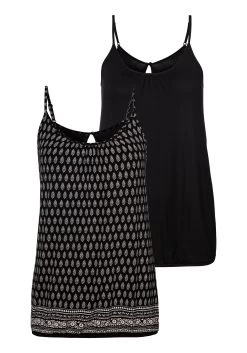 Leslii Retro-zonnebril -Beroemde Badkleding Winkel lascana top met spaghettibandjes met aangerimpelde hals set van 2 zwart
