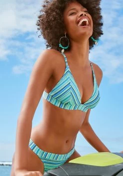 Vivance Ajourtrui Met Opstaande Kraag -Beroemde Badkleding Winkel lascana triangelbikini met glinsterende strepen blauw 1