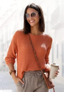 Beachtime T-shirt Met Fijne Kant Bij De Hals 29 Beachtime T-shirt Met Fijne Kant Bij De Hals -Beroemde Badkleding Winkel lascana trui met ronde hals in zacht grofbreisel oranje 1