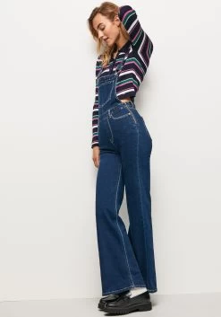 Pepe Jeans Jumpsuit Everly Van Elastisch Denim Met Uitlopende Pijpen En Verstelbare Bandjes -Beroemde Badkleding Winkel pepe jeans jumpsuit everly van elastisch denim met uitlopende pijpen en verstelbare bandjes blauw 7