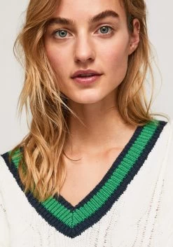 Pepe Jeans Strandtrui Beau Met Leuk Breimotief Met Contrastkleurige Hals -Beroemde Badkleding Winkel pepe jeans strandtrui beau met leuk breimotief met contrastkleurige hals wit 3