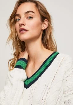 Pepe Jeans Strandtrui Beau Met Leuk Breimotief Met Contrastkleurige Hals -Beroemde Badkleding Winkel pepe jeans strandtrui beau met leuk breimotief met contrastkleurige hals wit 4