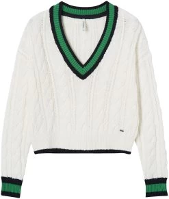 Pepe Jeans Strandtrui Beau Met Leuk Breimotief Met Contrastkleurige Hals -Beroemde Badkleding Winkel pepe jeans strandtrui beau met leuk breimotief met contrastkleurige hals wit 6