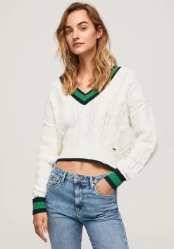 Elbsand 7/8-broek Ivalo Van Sweatmateriaal -Beroemde Badkleding Winkel pepe jeans strandtrui beau met leuk breimotief met contrastkleurige hals wit 9