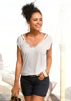 S.Oliver RED LABEL Beachwear T-shirt Met Sierbandjes Bij De Hals