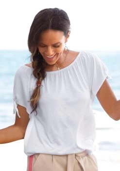 S.Oliver RED LABEL Beachwear T-shirt Met Splitje In De Mouwen 25 S.Oliver RED LABEL Beachwear T-shirt Met Splitje In De Mouwen -Beroemde Badkleding Winkel soliver red label beachwear t shirt met splitje in de mouwen wit 7