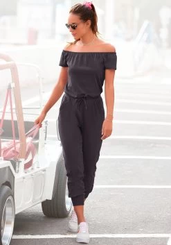 S.Oliver RED LABEL Beachwear T-shirt Met Sierbandjes Bij De Hals 28 S.Oliver RED LABEL Beachwear T-shirt Met Sierbandjes Bij De Hals -Beroemde Badkleding Winkel venice beach jumpsuit van zachte sweatstof grijs 1