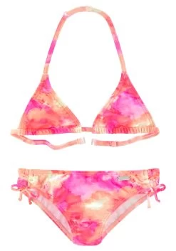 Buffalo Bandeaubikini Karo Kids Met Unikleurige Details -Beroemde Badkleding Winkel venice beach triangelbikini epica kids in neonprint roze 5